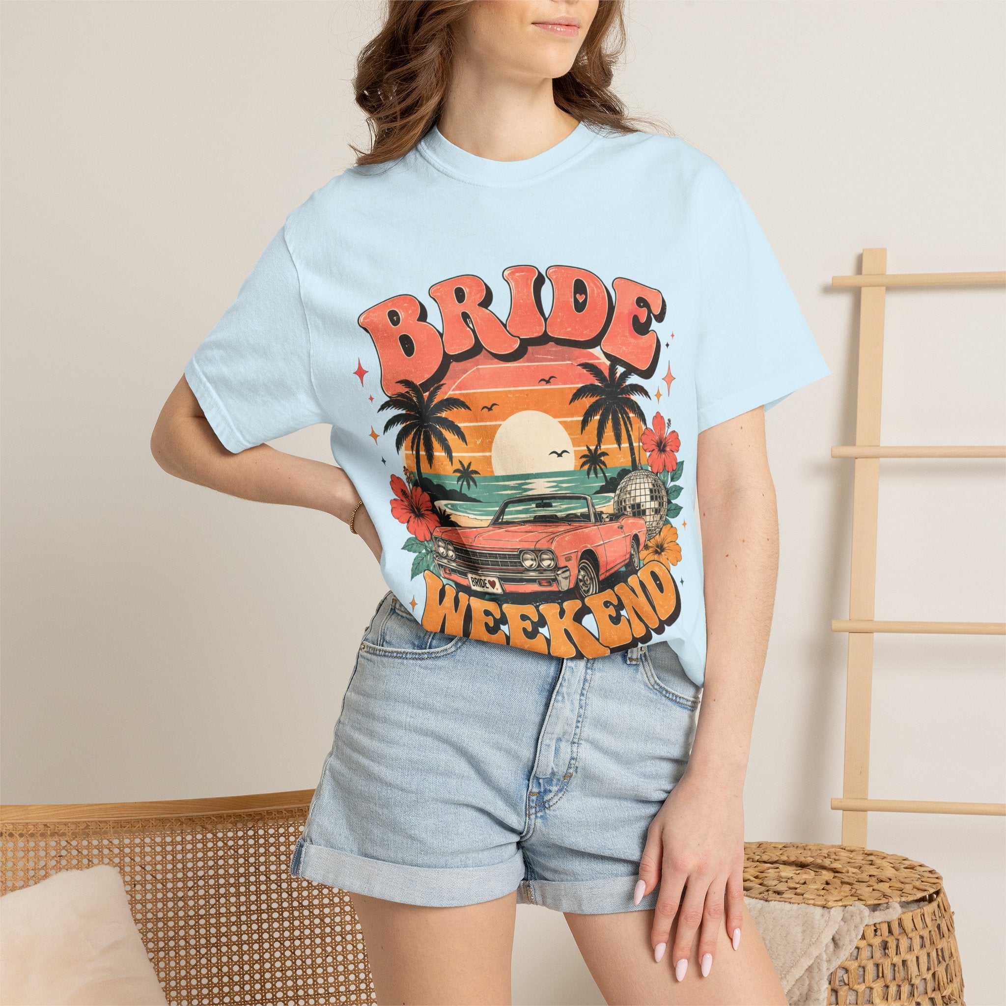 Bride Weekend T‑Shirt — Retro Sunset Palm Bachelorette Tee