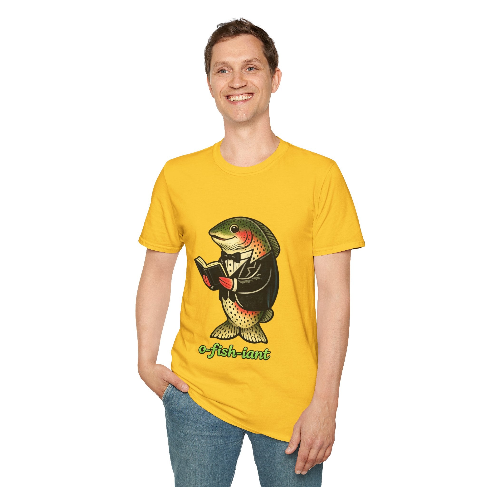 Dapper Trout with Book T-Shirt | Literary Fish Illustration