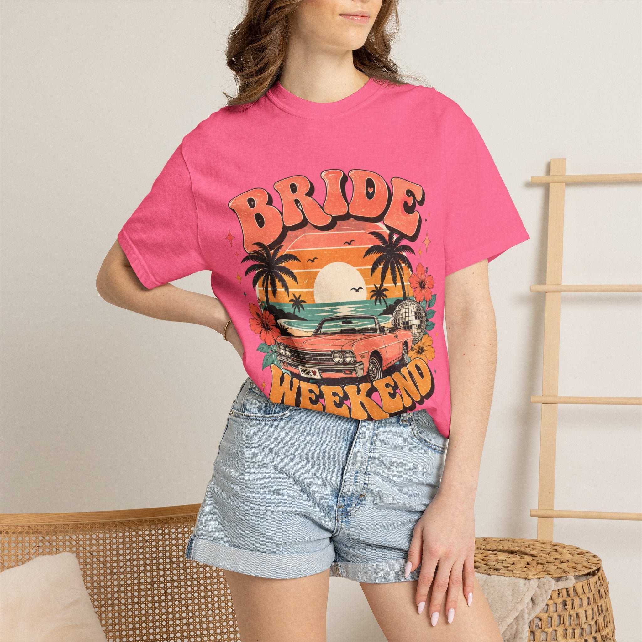 Bride Weekend T‑Shirt — Retro Sunset Palm Bachelorette Tee