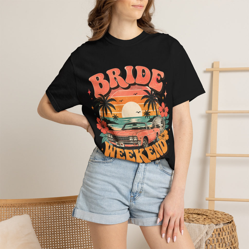 Bride Weekend T‑Shirt — Retro Sunset Palm Bachelorette Tee