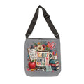 Gray canvas tote bag with Teacher-themed graphic and adjustable shoulder straps.