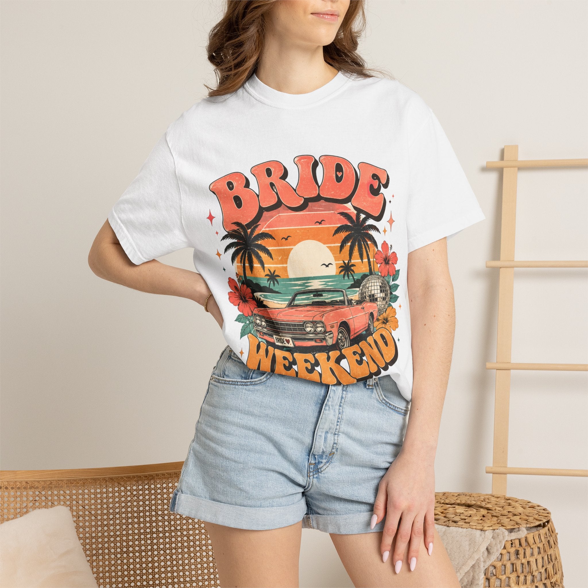 Bride Weekend T‑Shirt — Retro Sunset Palm Bachelorette Tee