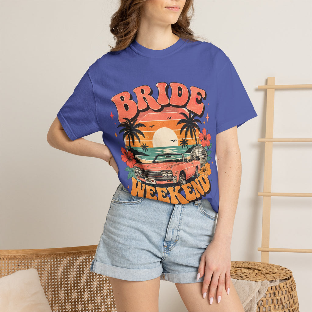 Bride Weekend T‑Shirt — Retro Sunset Palm Bachelorette Tee