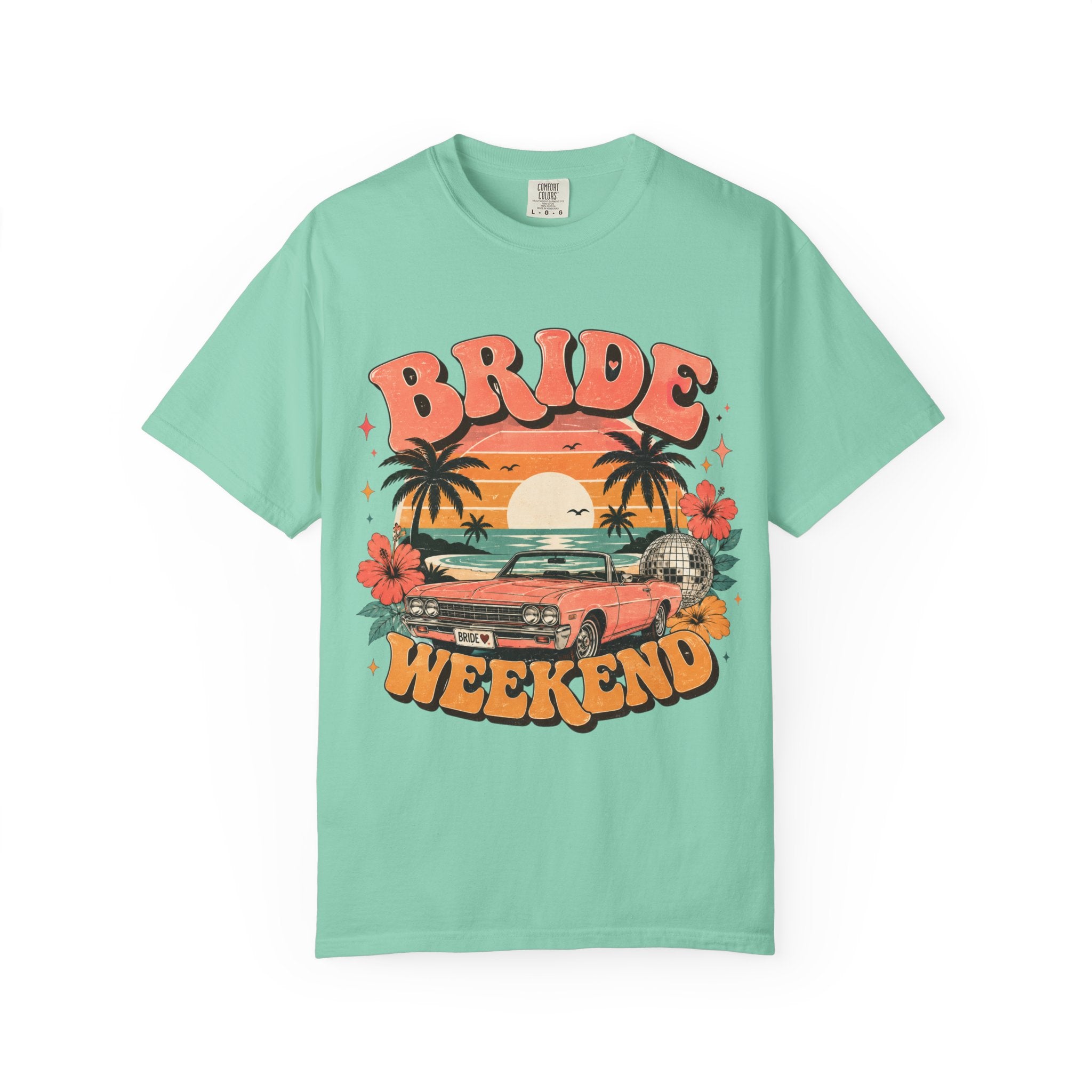 Bride Weekend T‑Shirt — Retro Sunset Palm Bachelorette Tee