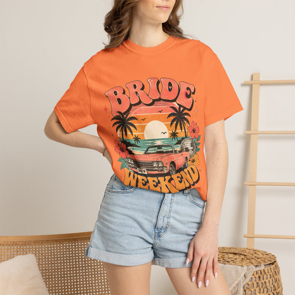 Bride Weekend T‑Shirt — Retro Sunset Palm Bachelorette Tee