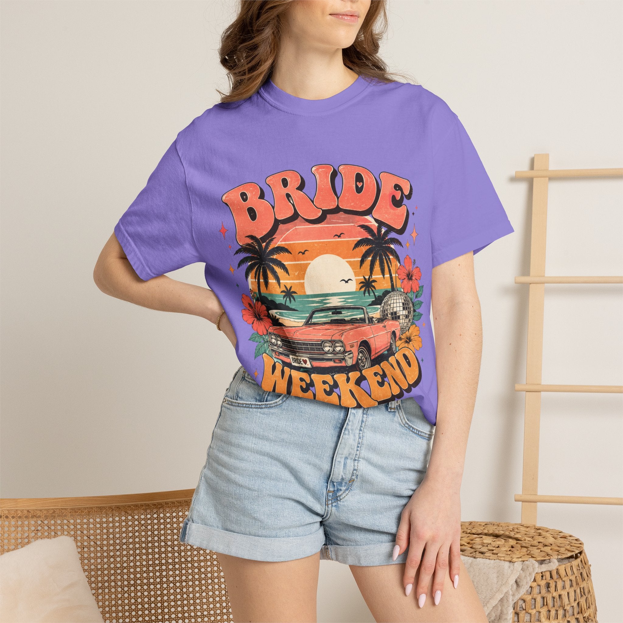 Bride Weekend T‑Shirt — Retro Sunset Palm Bachelorette Tee