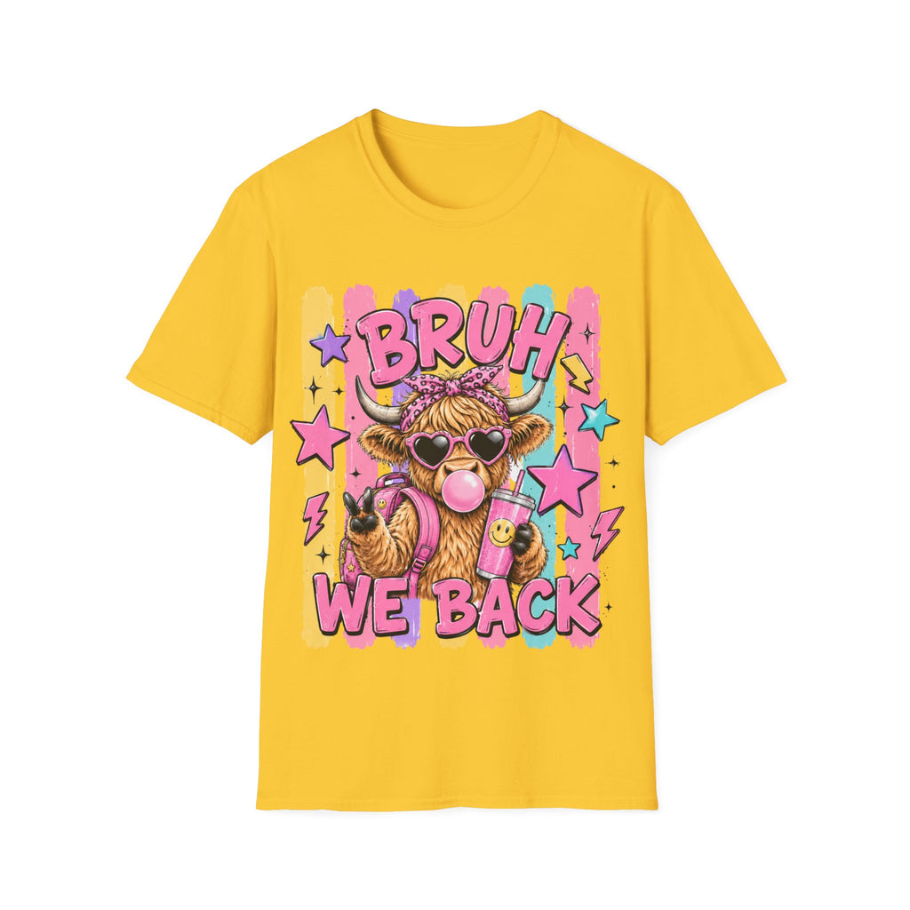 Bruh We Back Shirt, Funny Back To School Tee, Cute Cow Shirt, Teacher Student Shirt, First Day of School Tee, Trendy Graphic T-Shirt