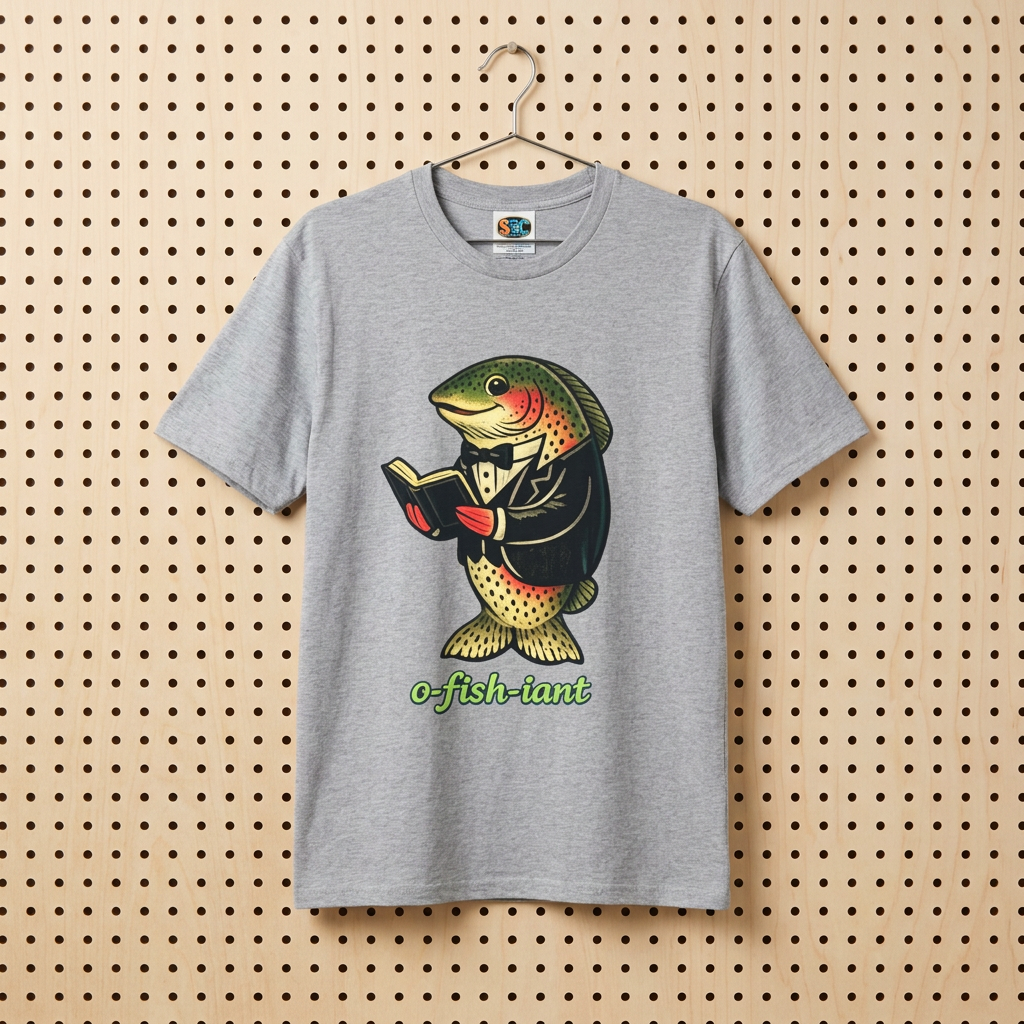 Dapper Trout with Book T-Shirt | Literary Fish Illustration