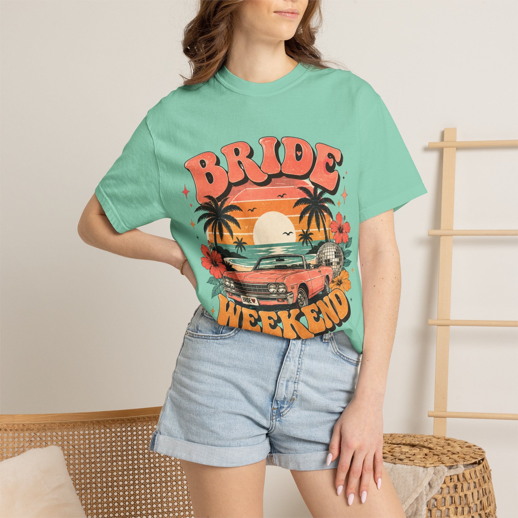 Bride Weekend T‑Shirt — Retro Sunset Palm Bachelorette Tee