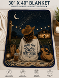 30x40 plush velveteen blanket with night sky stars and cowboy girl graphic