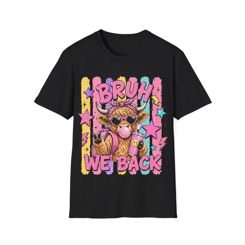 Bruh We Back Shirt, Funny Back To School Tee, Cute Cow Shirt, Teacher Student Shirt, First Day of School Tee, Trendy Graphic T-Shirt