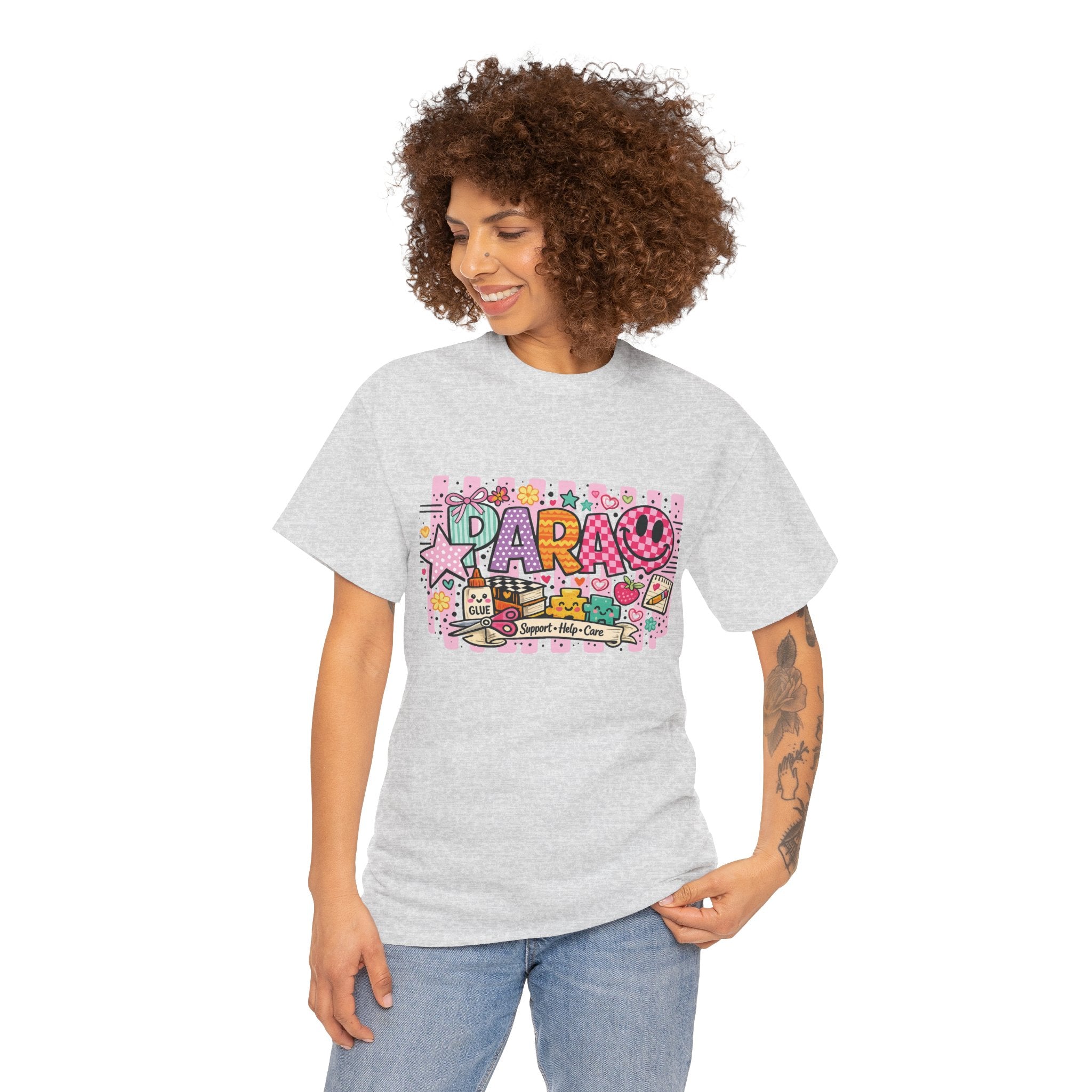 Daro Cute Cartoon Collage Tee | Pink Stars, Smiley Donut, Snacks