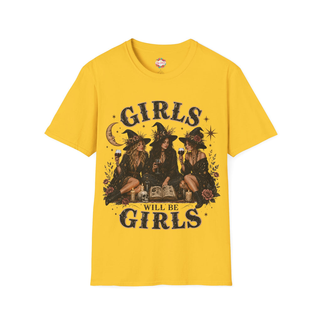 Girls Will Be Girls T-Shirt | Witchy Witches Illustration, Moon Stars, halloween