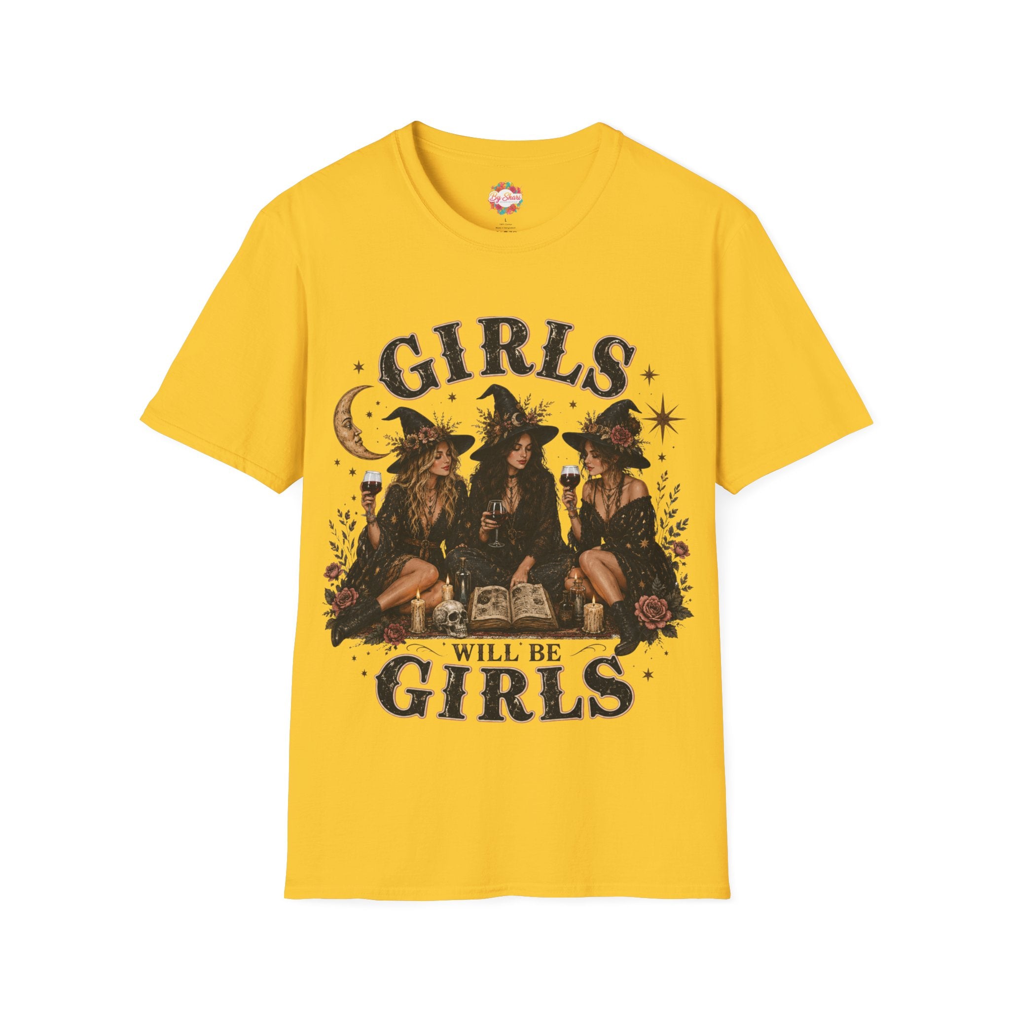 Girls Will Be Girls T-Shirt | Witchy Witches Illustration, Moon Stars, halloween