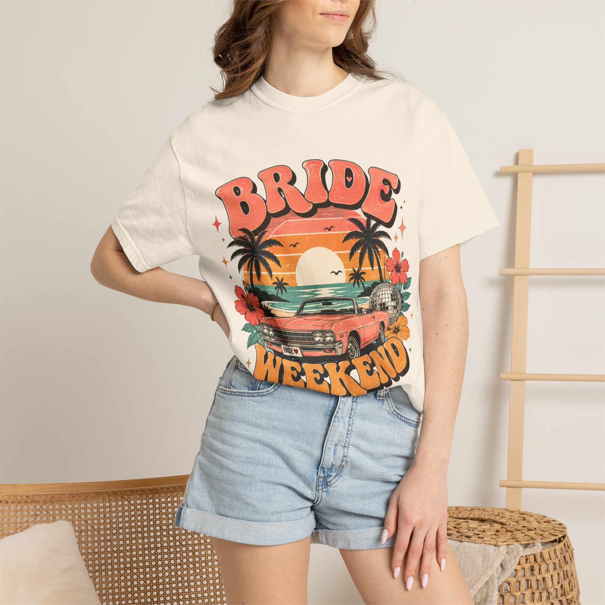 Bride Weekend T‑Shirt — Retro Sunset Palm Bachelorette Tee