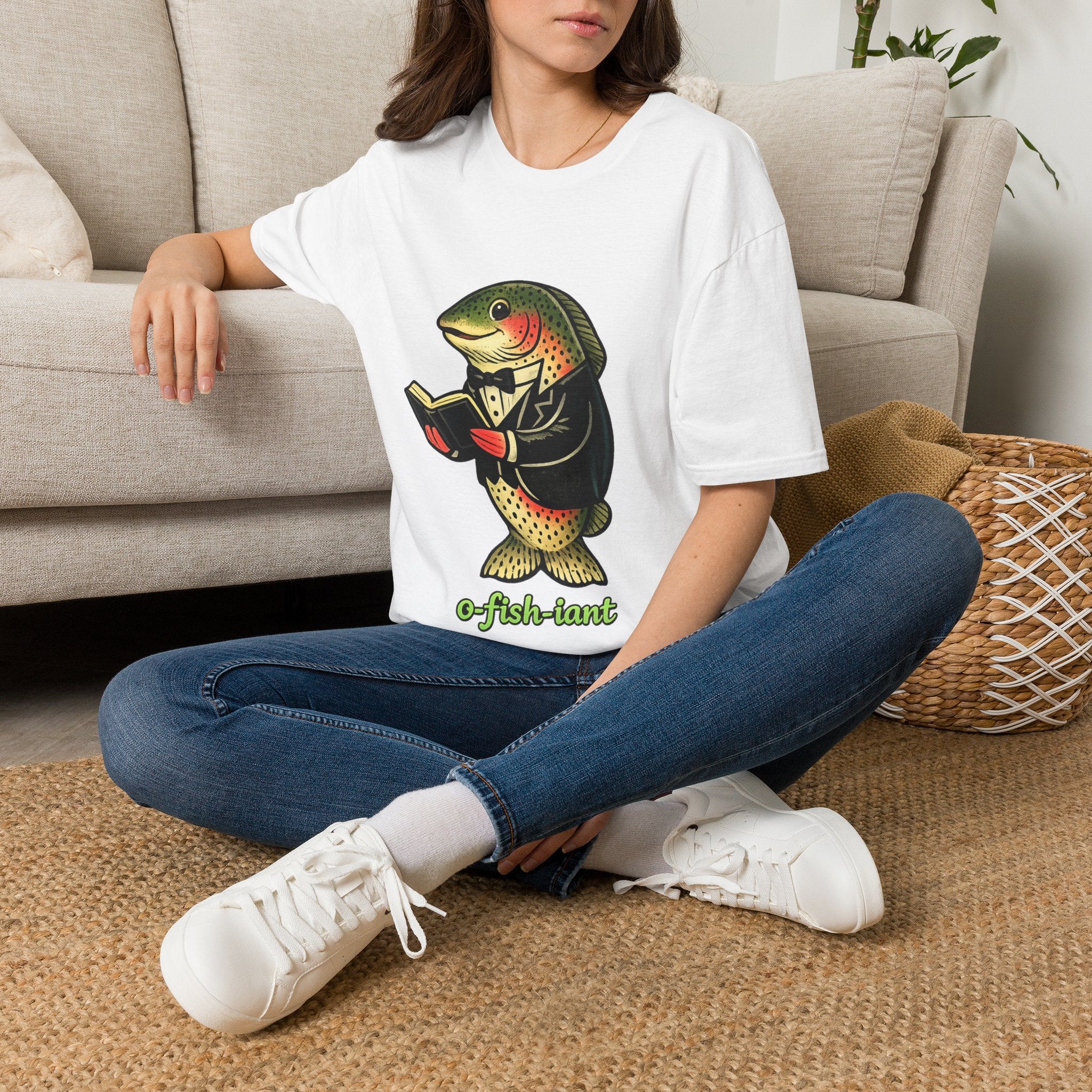 Dapper Trout with Book T-Shirt | Literary Fish Illustration
