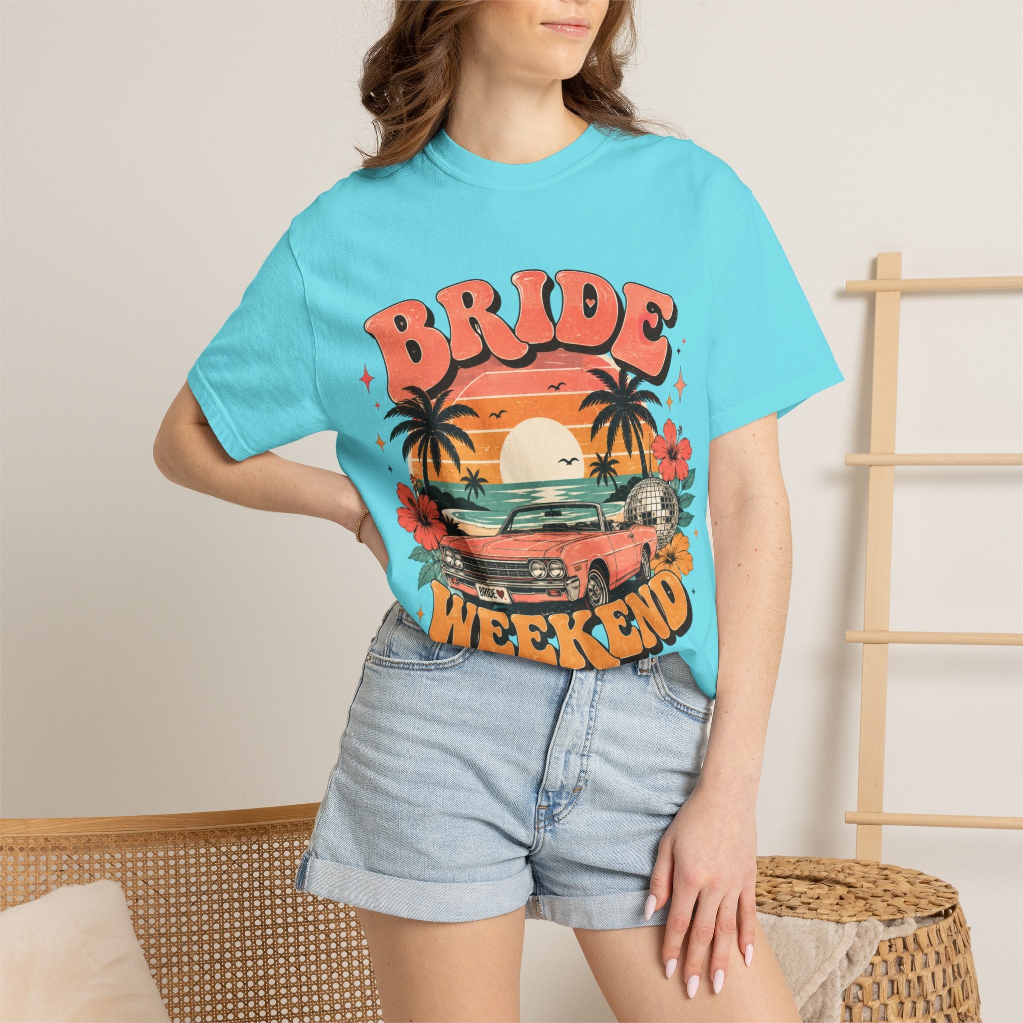 Bride Weekend T‑Shirt — Retro Sunset Palm Bachelorette Tee