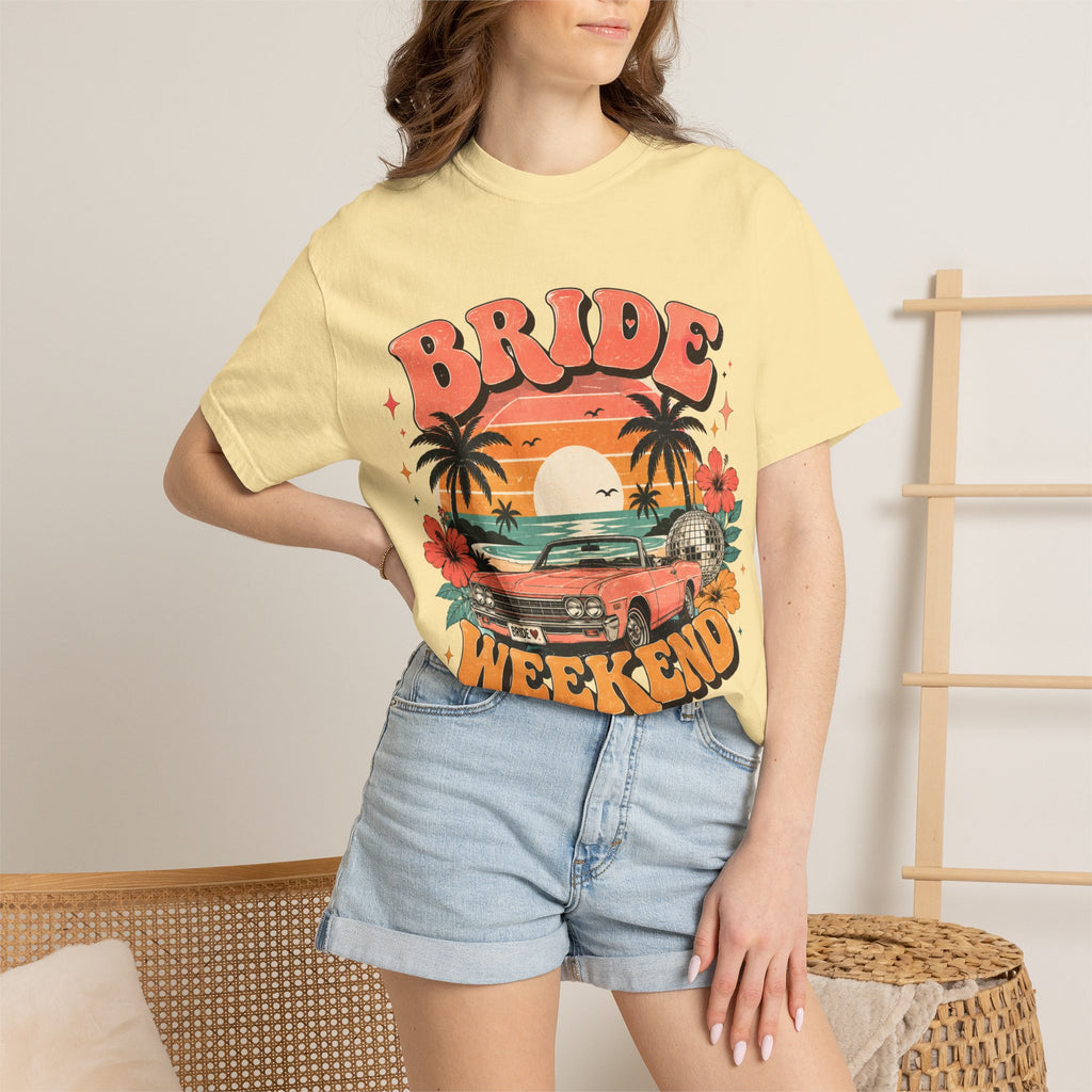 Bride Weekend T‑Shirt — Retro Sunset Palm Bachelorette Tee