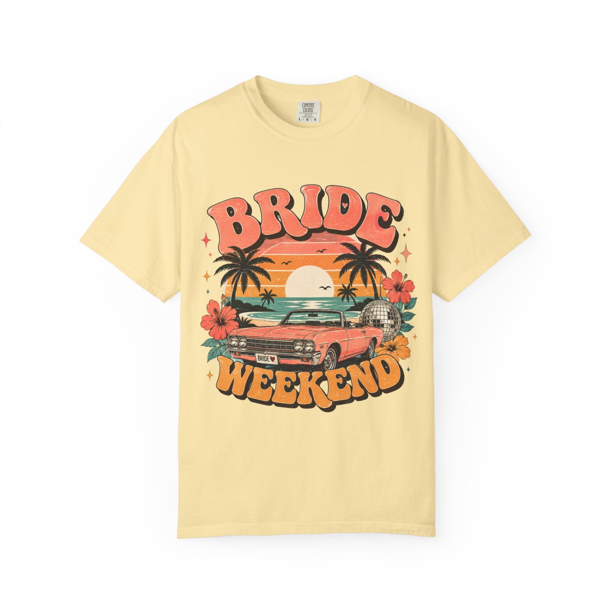 Bride Weekend T‑Shirt — Retro Sunset Palm Bachelorette Tee